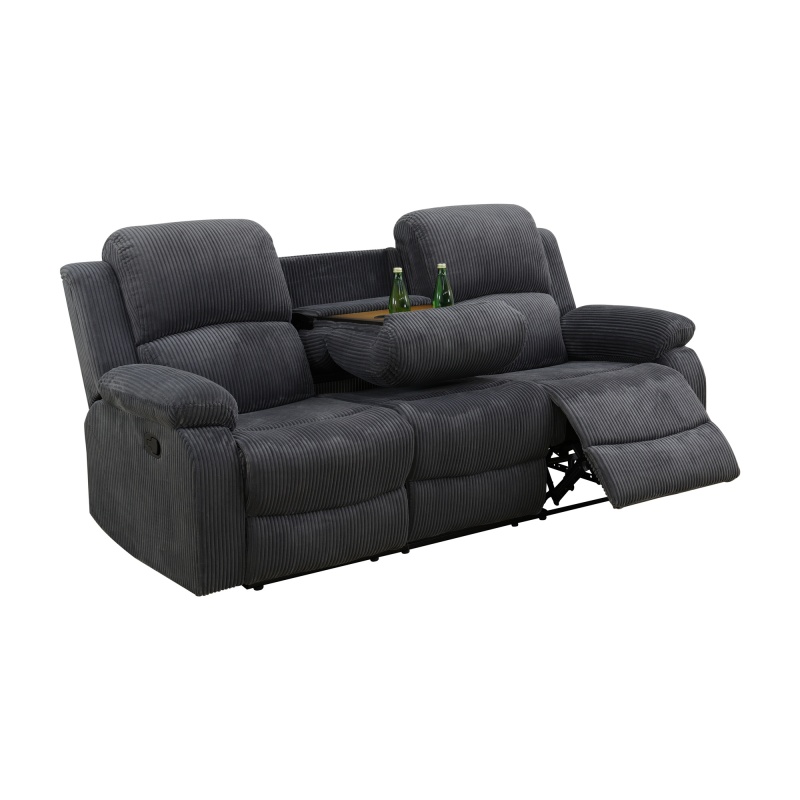 Pickup Only--Dark Grey Corduroy 3-Piece Living Room Recliner Sofa