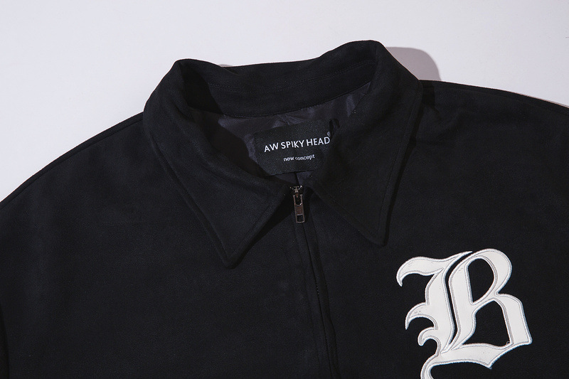 New Lapel Street Hip Hop Black Flame Embroidered Jacket