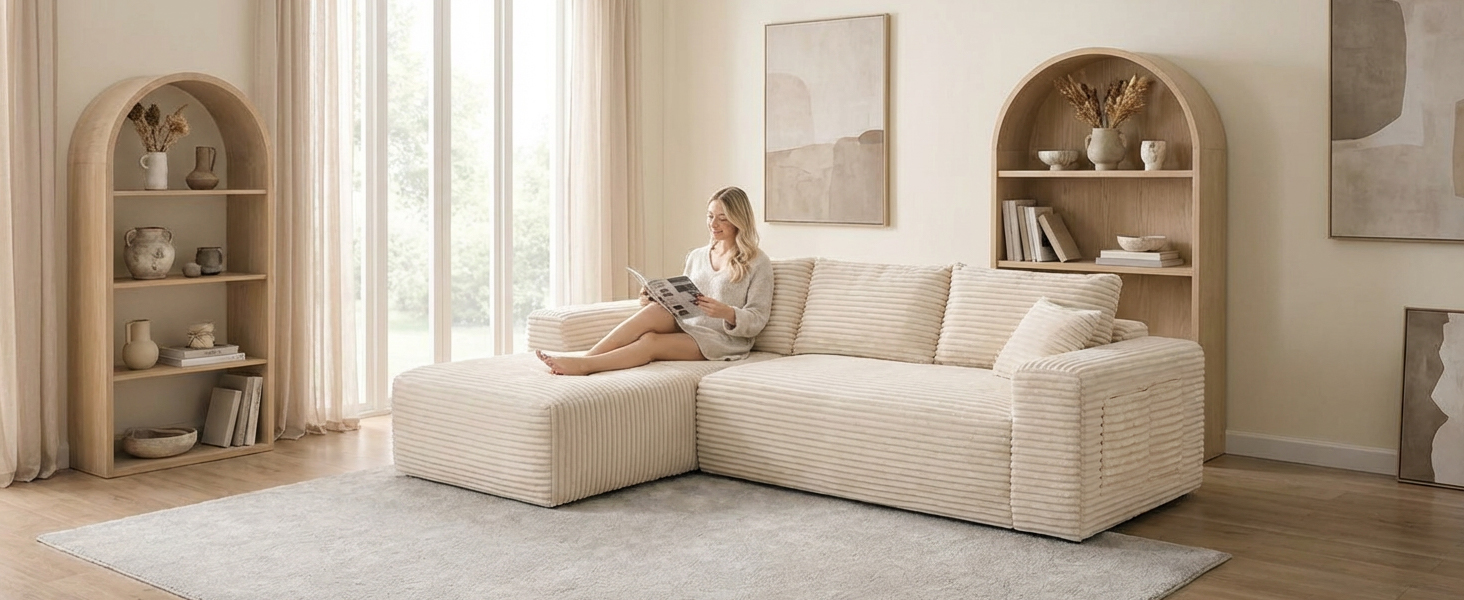 YM3116250005811& YM3116250006111 Combination Products Are Not Sold Sep-L Shape Modular Sectional Couch Spacious Comfortable 2 Seater Sofa With Pillows For Living Room Office No Assembly Required Beig