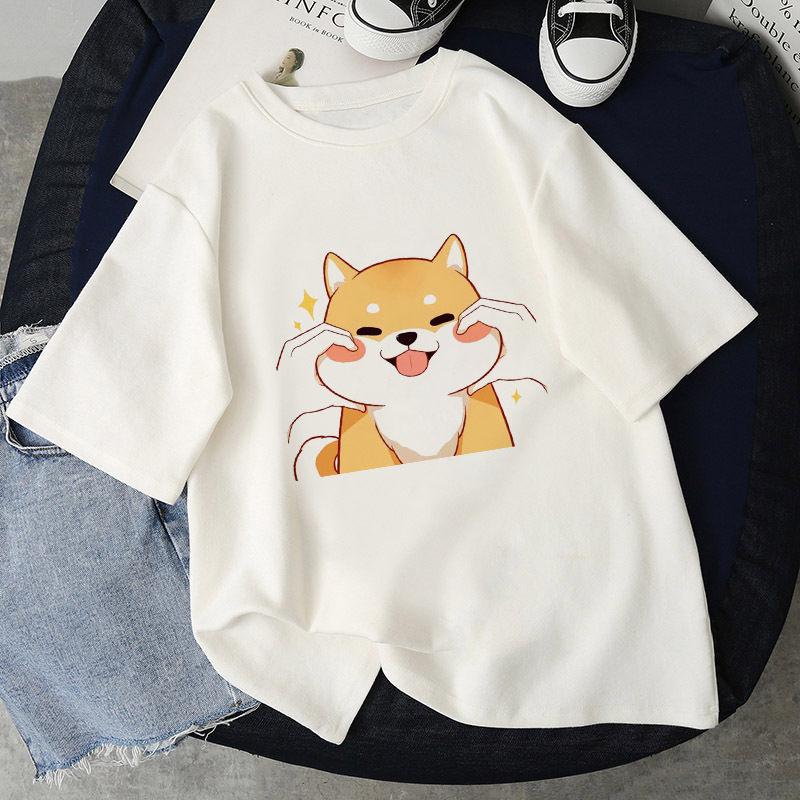 Fashion Simple Cartoon Cat Pinch Face Funny Print Pattern Top