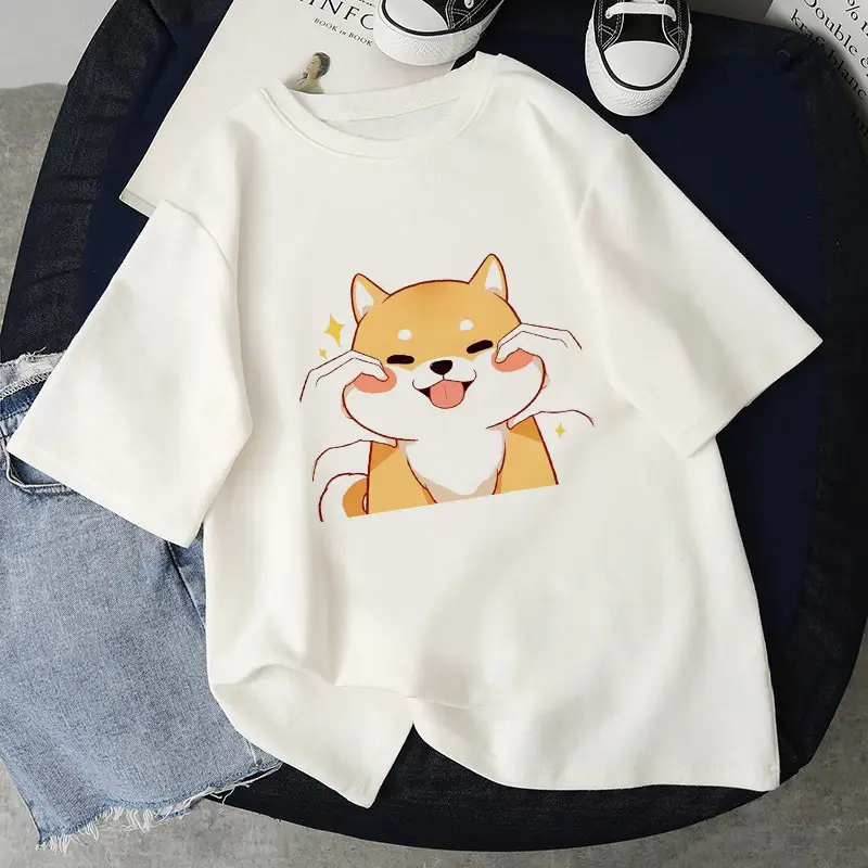 Fashion Simple Cartoon Cat Pinch Face Funny Print Pattern Top