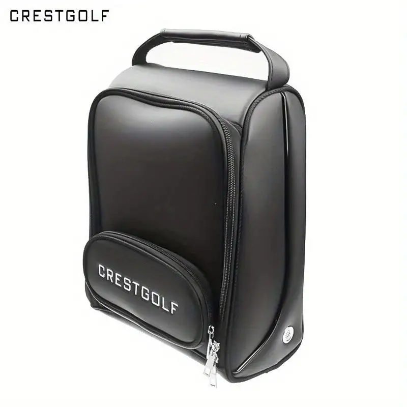 Crestgolf Black PU Leather Waterproof Golf Shoe