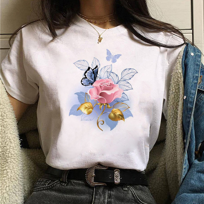 Title 3, Butterfly Flower Ice Cream Print Short Sleeve