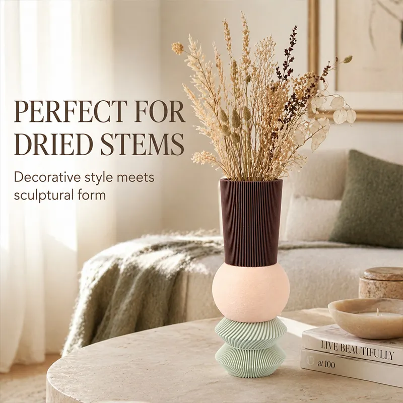 3D Printed Stacked Sculptural Vase, Modern Textured