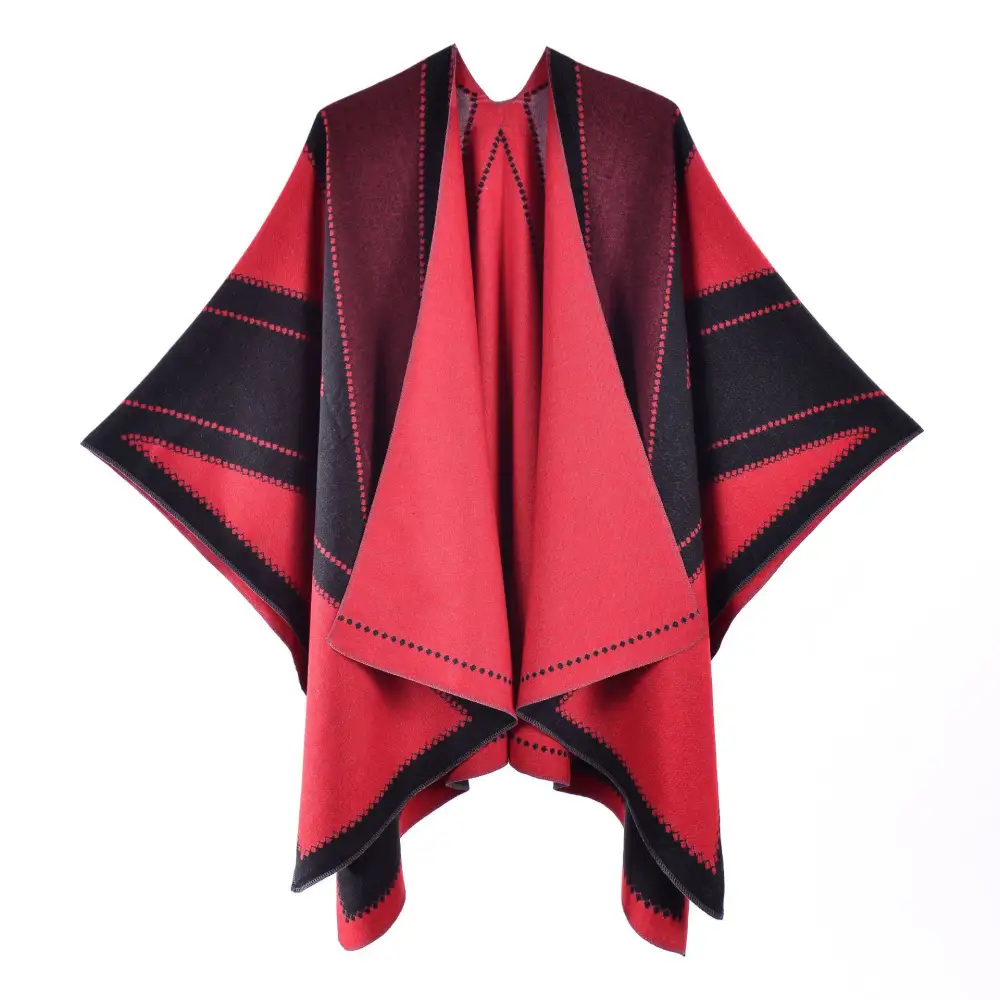 Women's European American Thick Faux Cashmere Split Poncho Cape