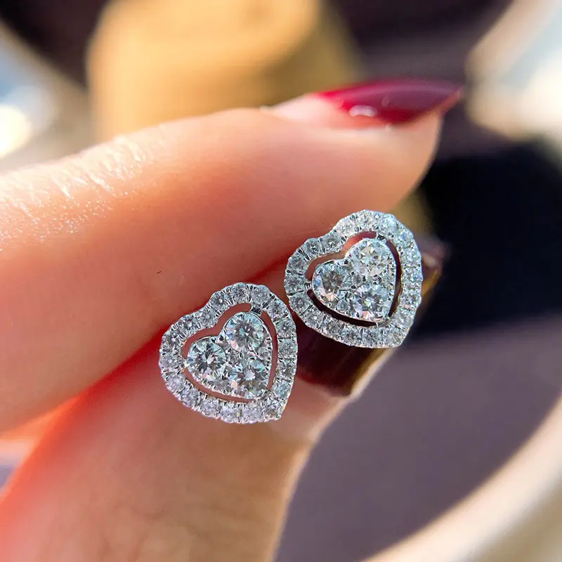 Rhinestone Love Stud Earrings for Women Temperament Fashion Heart-shape