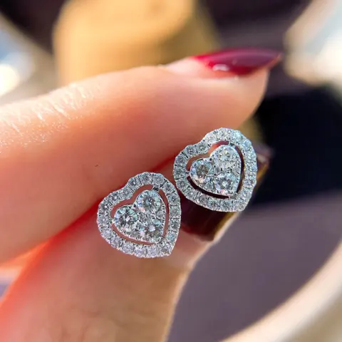 Rhinestone Love Stud Earrings for Women Temperament Fashion Heart-shape