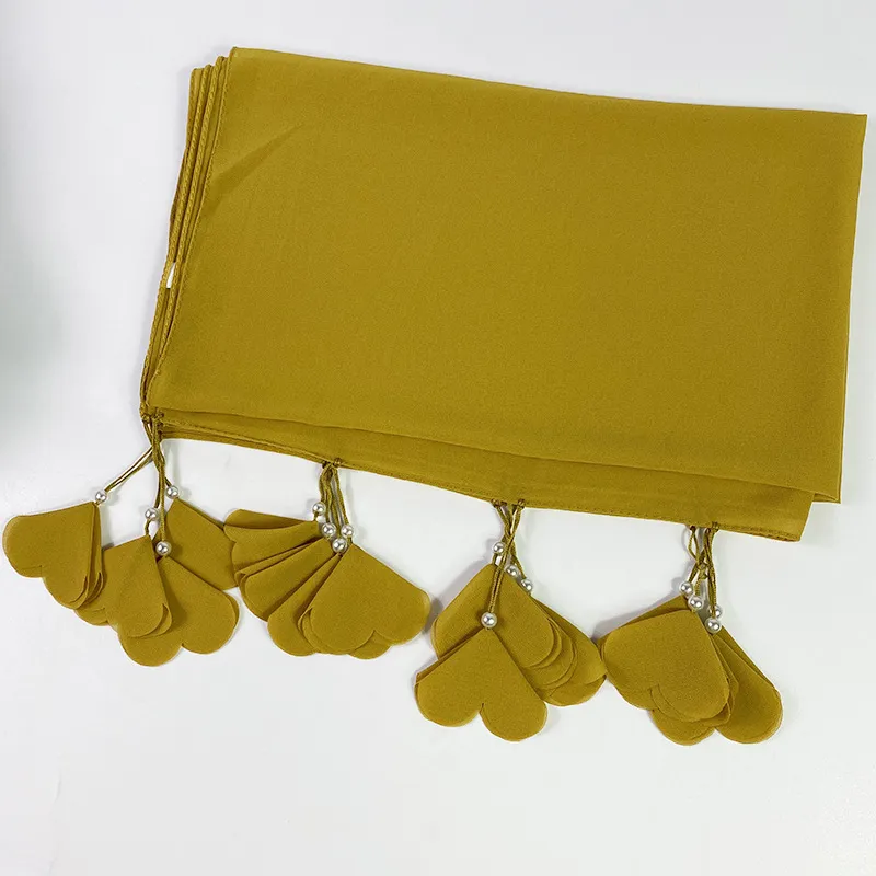 Women's Casual Pearl Chiffon Love Flower Pattern Accessories Baotou Scarf - Yellow