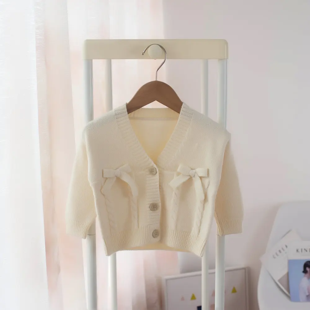 Girls V-Neck Bow Knot Kids Cardigan Sweater