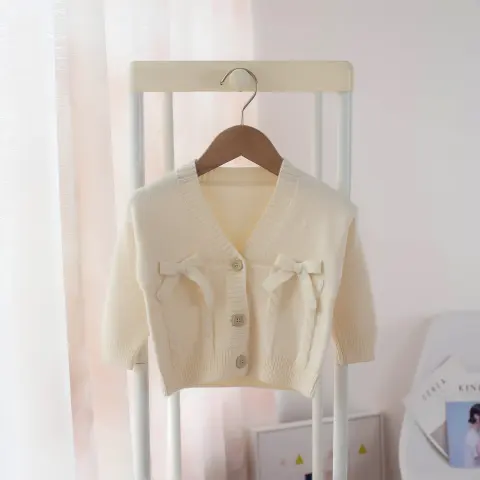 Girls V-Neck Bow Knot Kids Cardigan Sweater