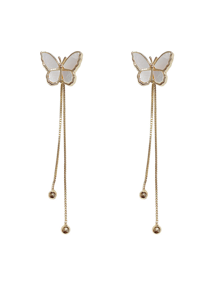 Super Fairy White Mother Butterfly Earrings Long Temperament Earrings