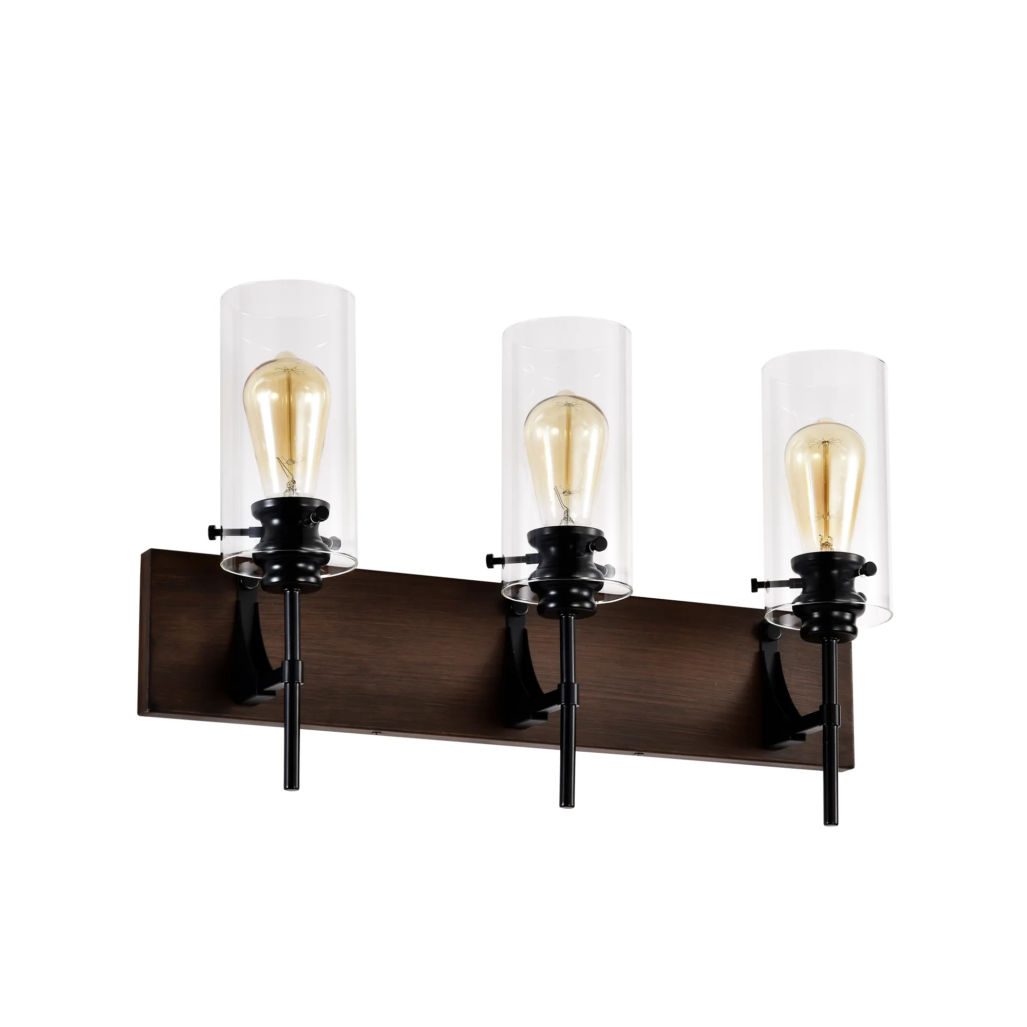 3-Light Matte Black Wood Color Bathroom Light