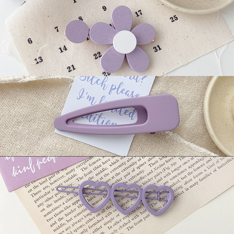New Purple Girl Heart Pure Color Side Clip Flower Hairpin