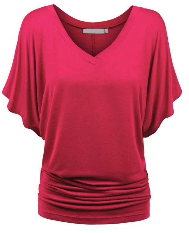 V neck Bat Sleeve Casual Loose Comfortable Top Rose - Shop at LoveMi