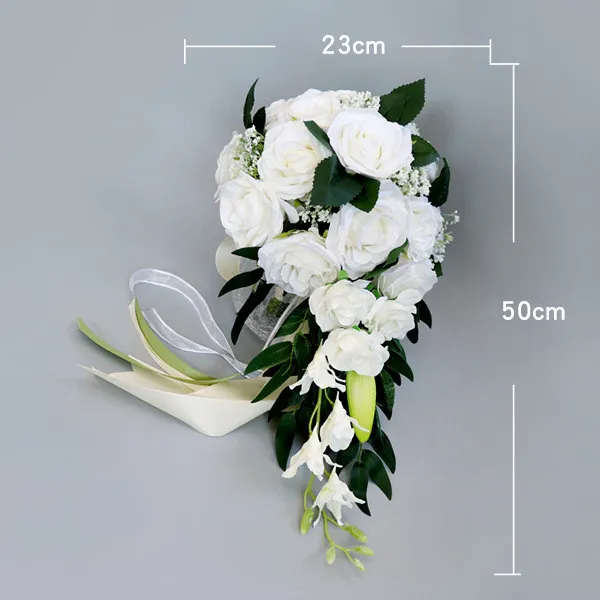 Waterfall Wedding Bride Bouquet Bridesmaid Hand Tied Artificial Flower Decor - White