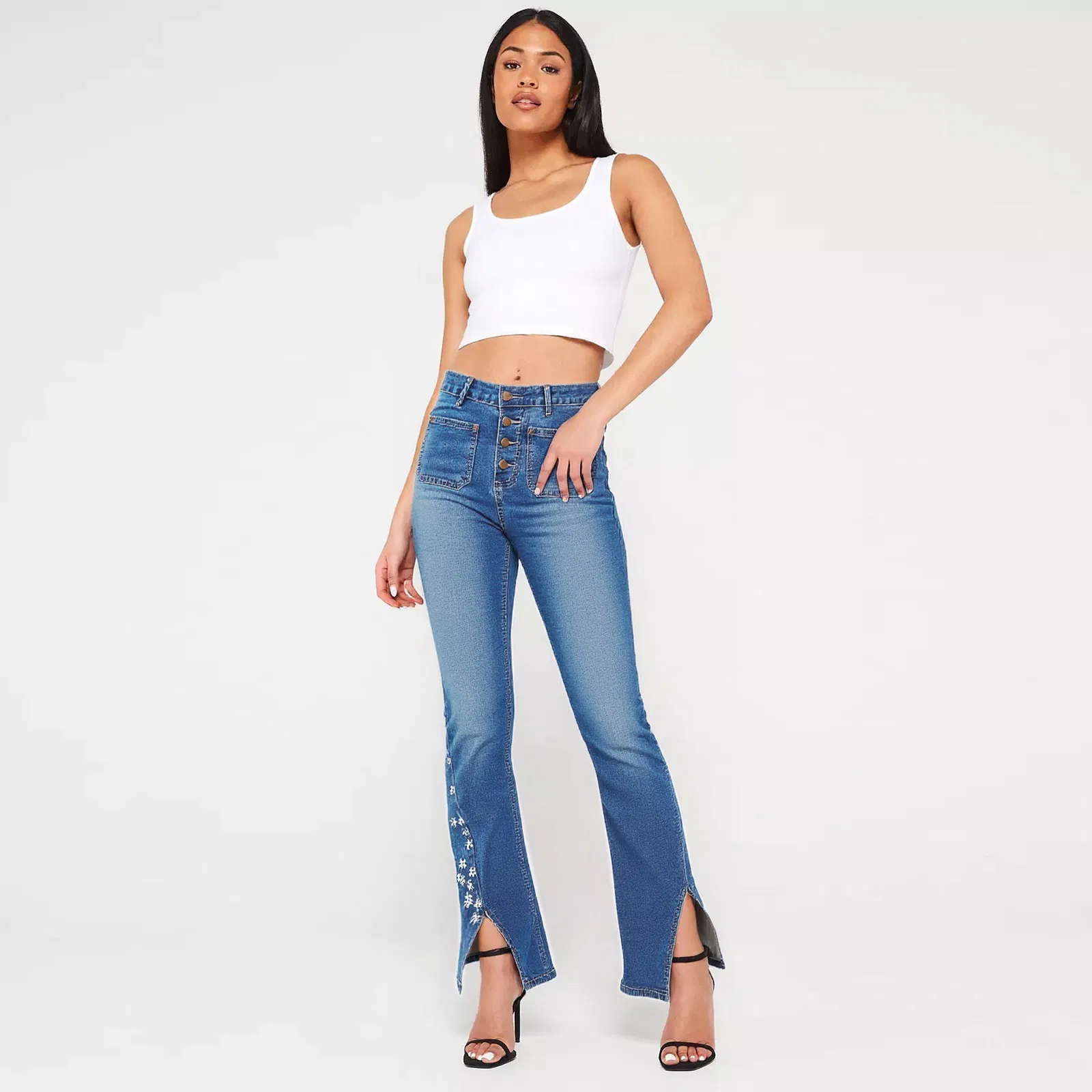 Women's High Waist Star Patch Jeans Wide Leg Full Length With Retro Y2K Star Light Wash Denim For All Seasons Size18 - Shop at LoveMi