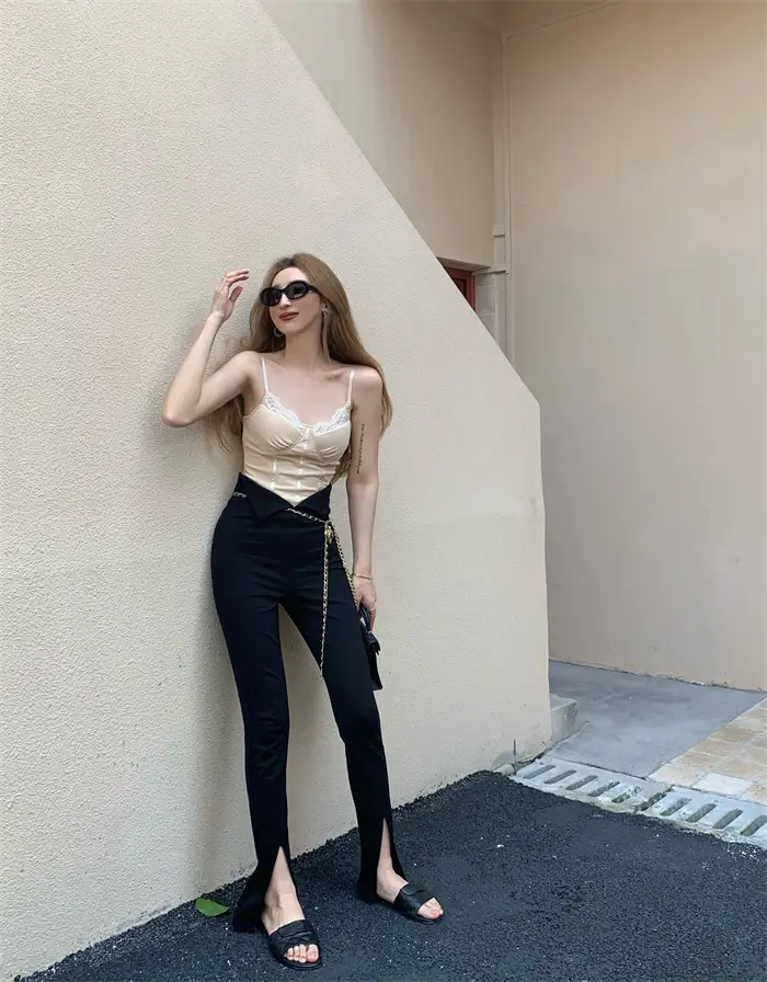Women's Black High Waist Slit Casual Pants