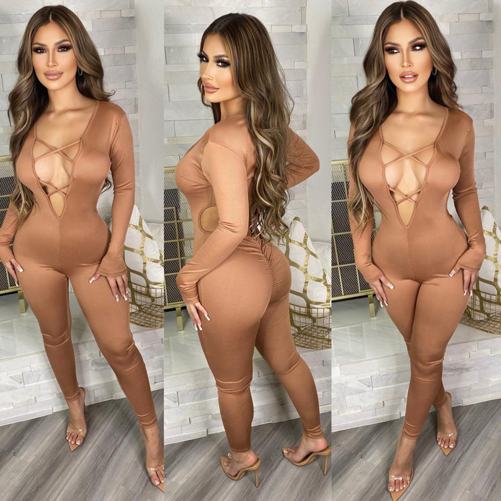 Women's Fashion Skinny Hollow Long Sleeve Jumpsuit - Image 4