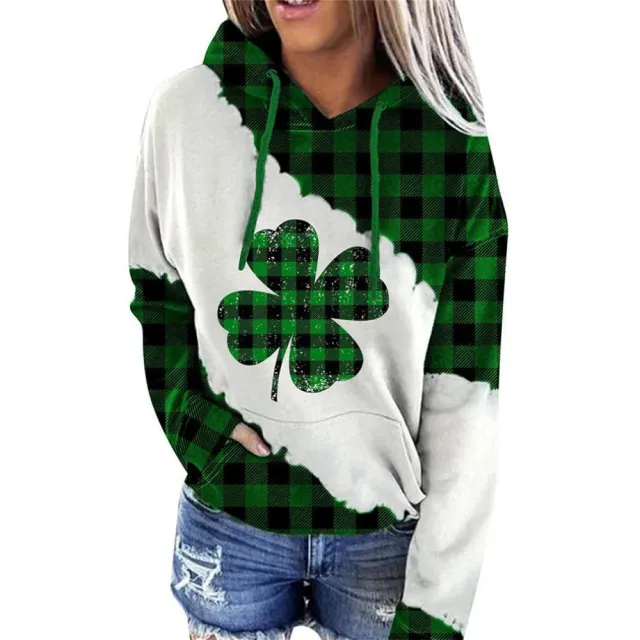 Women Sweatshirts Lucky Grass Print Streetwear Sweatshirts Hoodie Pullover Loose Casual Hooded Tops Clothes A Leaf S - Shop at LoveMi
