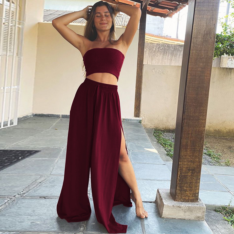 Women's Loose Fashion Drawstring Slit Casual Wide Leg Pants