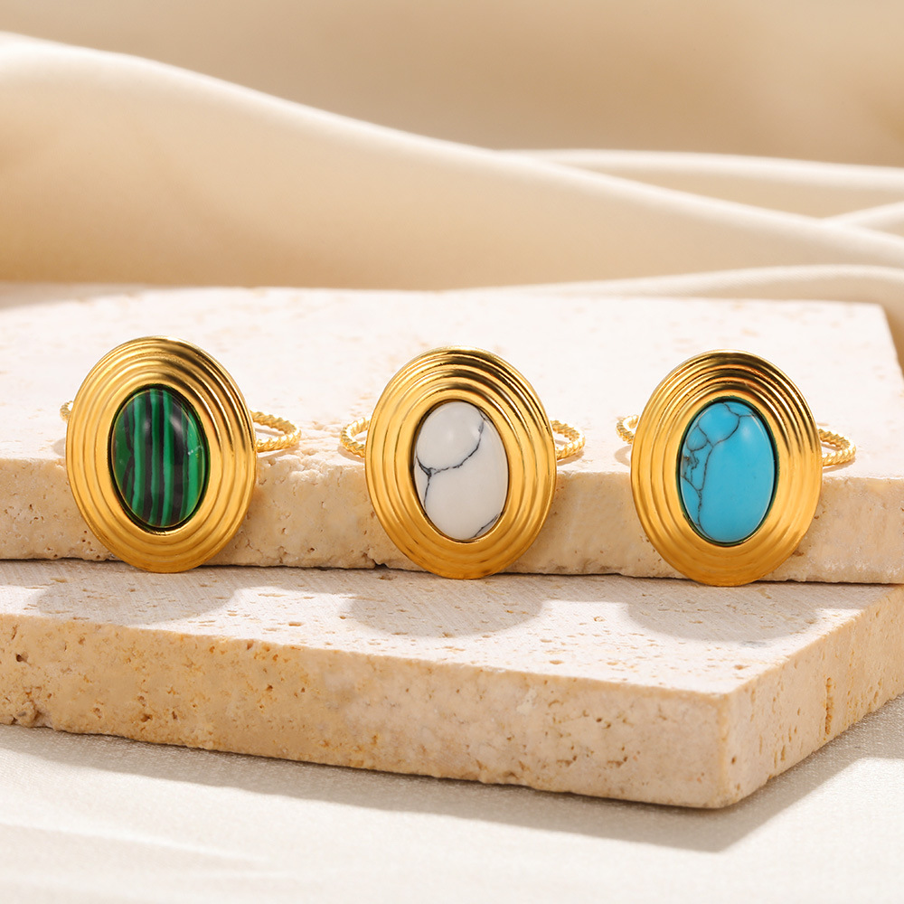 Simple Design Turquoise Inlaid Stainless Steel Ring