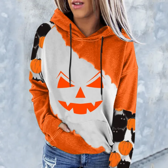 Ladies Printed Long Sleeve Hooded Loose Sweatshirt - Shop at LoveMi