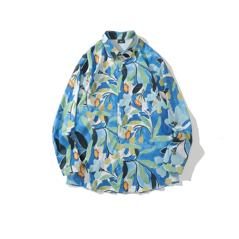 Men's Hip Hop Floral Print Long Sleeve Shirt