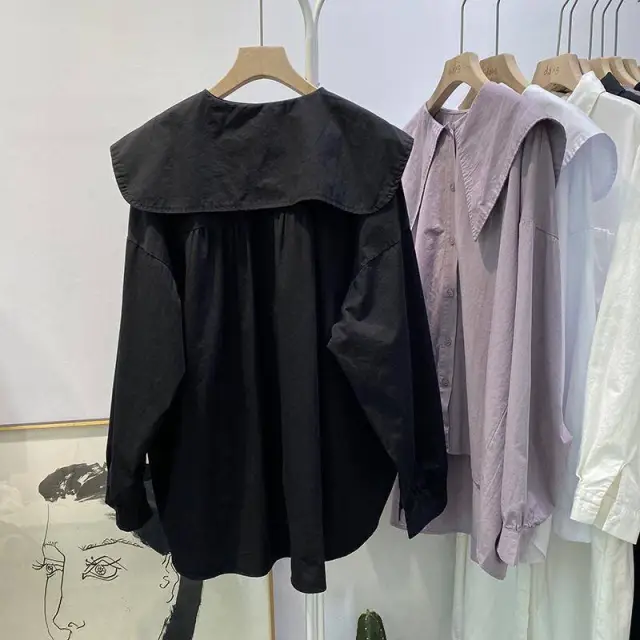 Doll Collar Retro Shirt Women's Autumn Lantern Sleeve Design Sense Niche Black - Shop at LoveMi