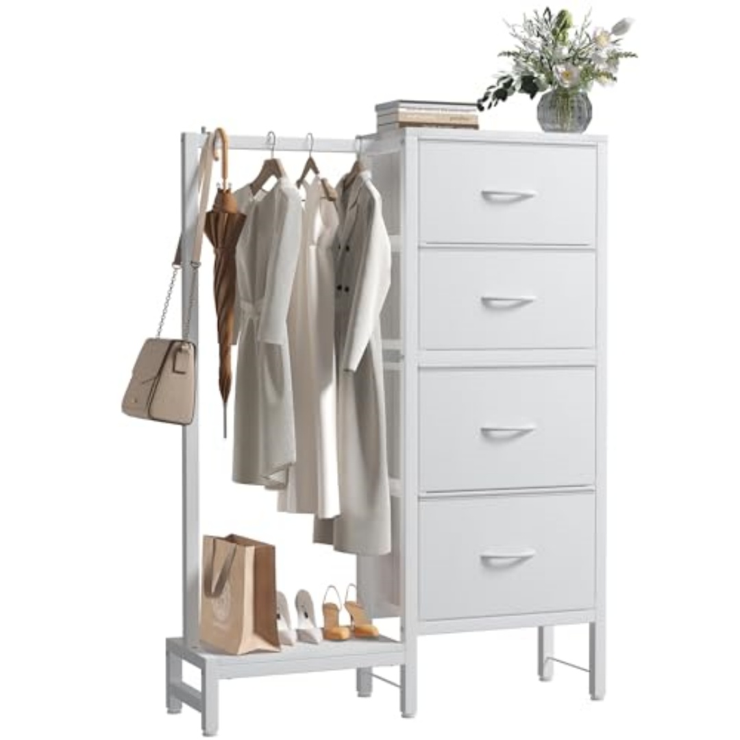 4-in-1 Storage Set, Equipped With Hanging Rack, Clothing Rack, Shoe Rack, Bag Hook And High-level Storage Tower