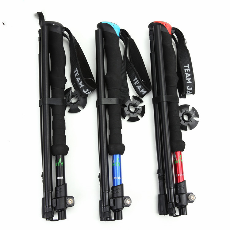 High-strength Four-section Telescopic Folding Short Alpenstock EVA Outdoor Straight Handle Walking Stick With Buggy Bag