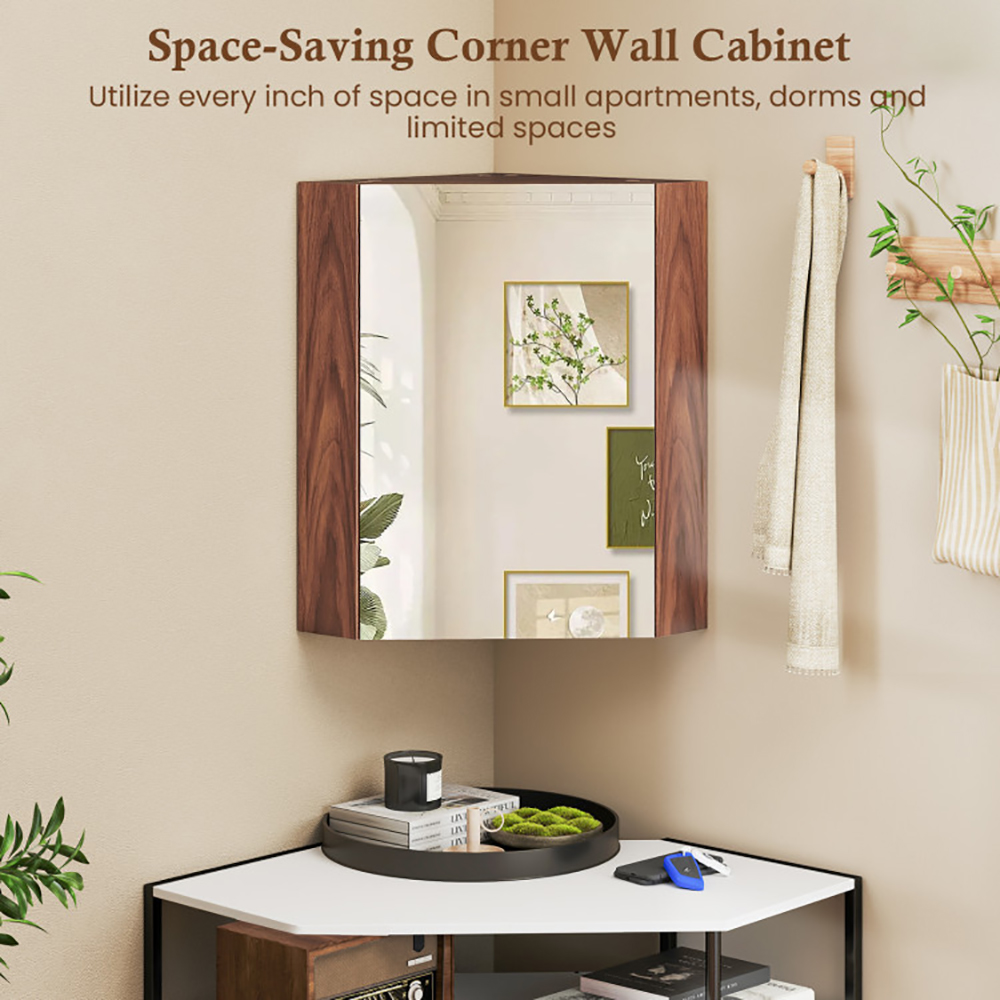 Corner Medicine Cabinet With Mirror With Open Mirror Door And Adjustable Shelf 6