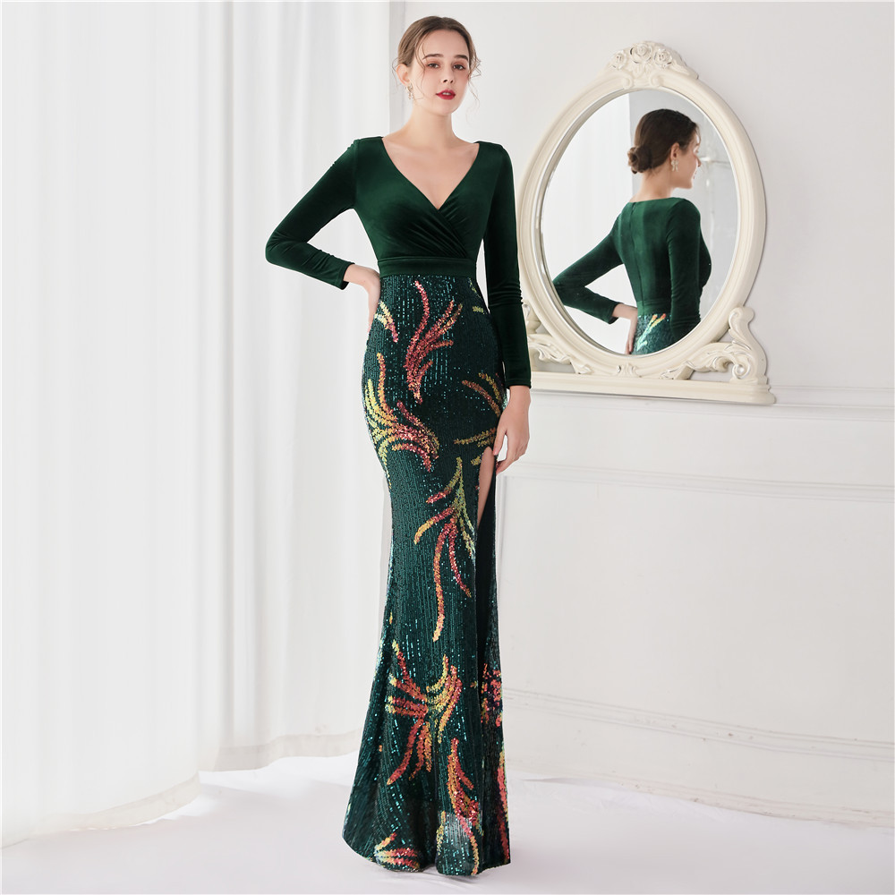 Beaded Long-Sleeve Mermaid Evening Dress, picture 4 of 6