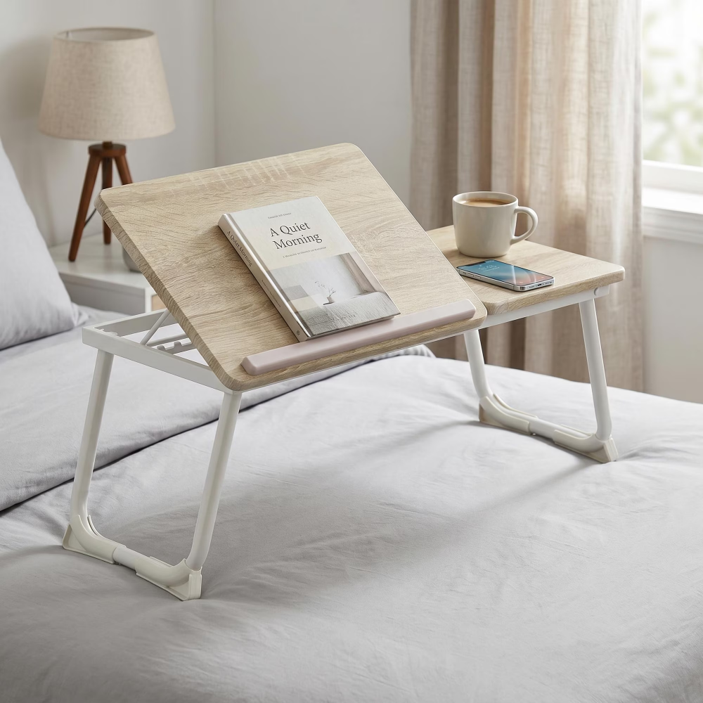 Foldable Desk, Adjustable Desktop Angle, Foldable Legs, Natural Wood White Color Matching  Limited To Five Orders Per Address