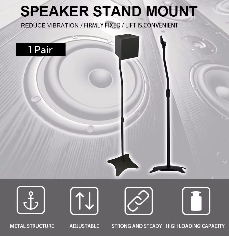 2x Universal Satellite Surround Speaker Stands Floor Standing 75-118cm Adjust