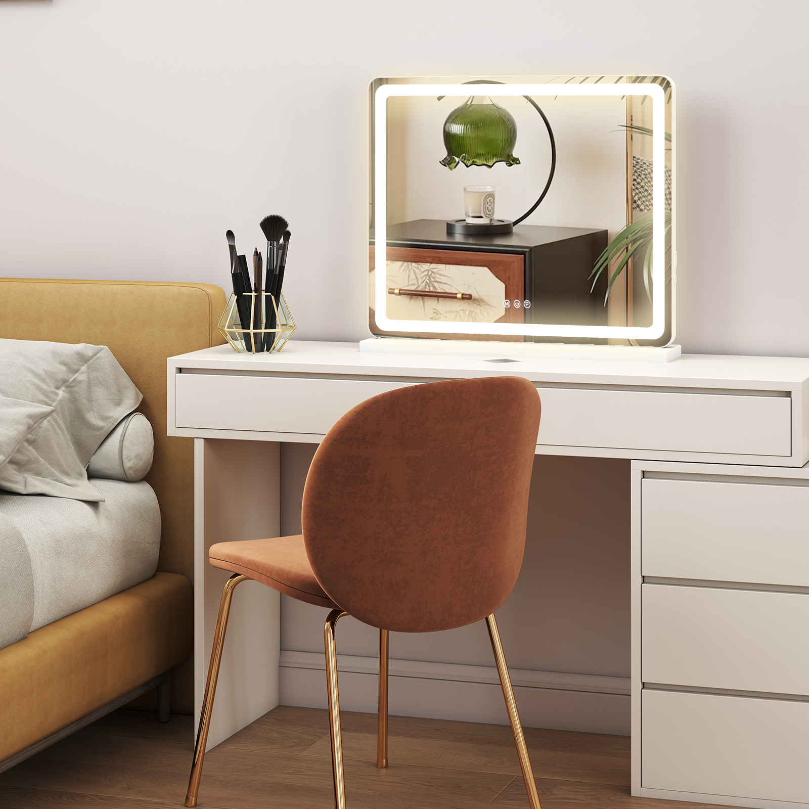 Vanity Mirror With Lights, LED Makeup Mirror With Dimmable 3 Color Modes, Touch Screen Control Vanity Based Mirror Desk Mirror Square White — foto 21