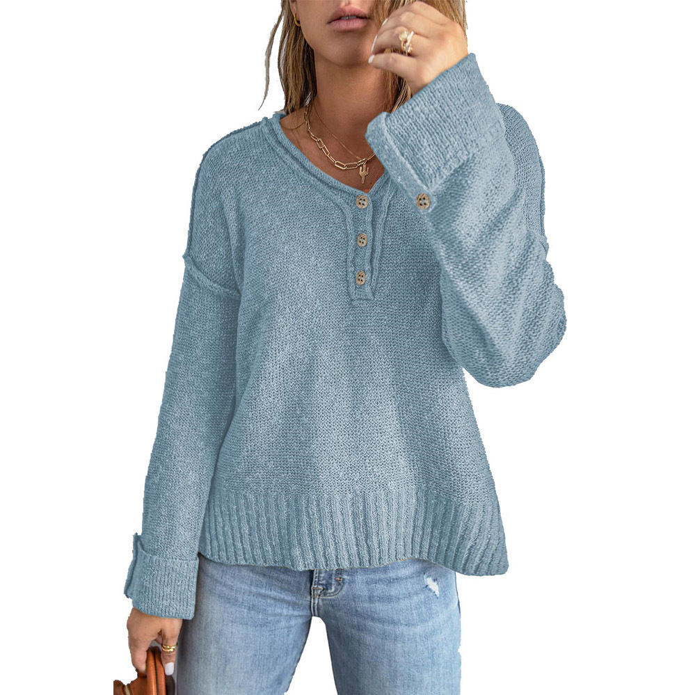 Autumn And Winter Fashion Loose Button Knit Drop Shoulder Sweater