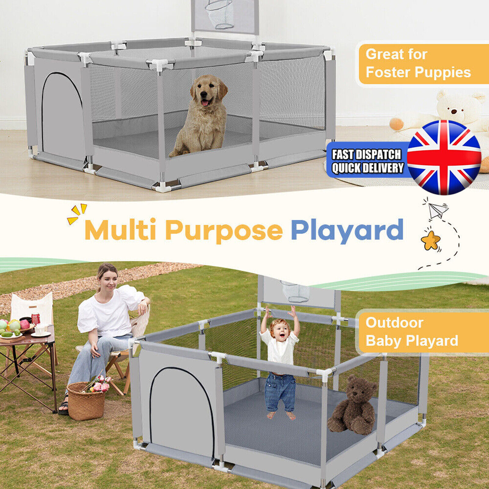 Large Playpen Portable Child Safety Yard Activity Center With Basketball Hoop UK — image 4