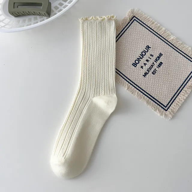 Auricularia Edge Women's Medium Hose Pure Cotton Cute Japanese Style White - Shop at LoveMi