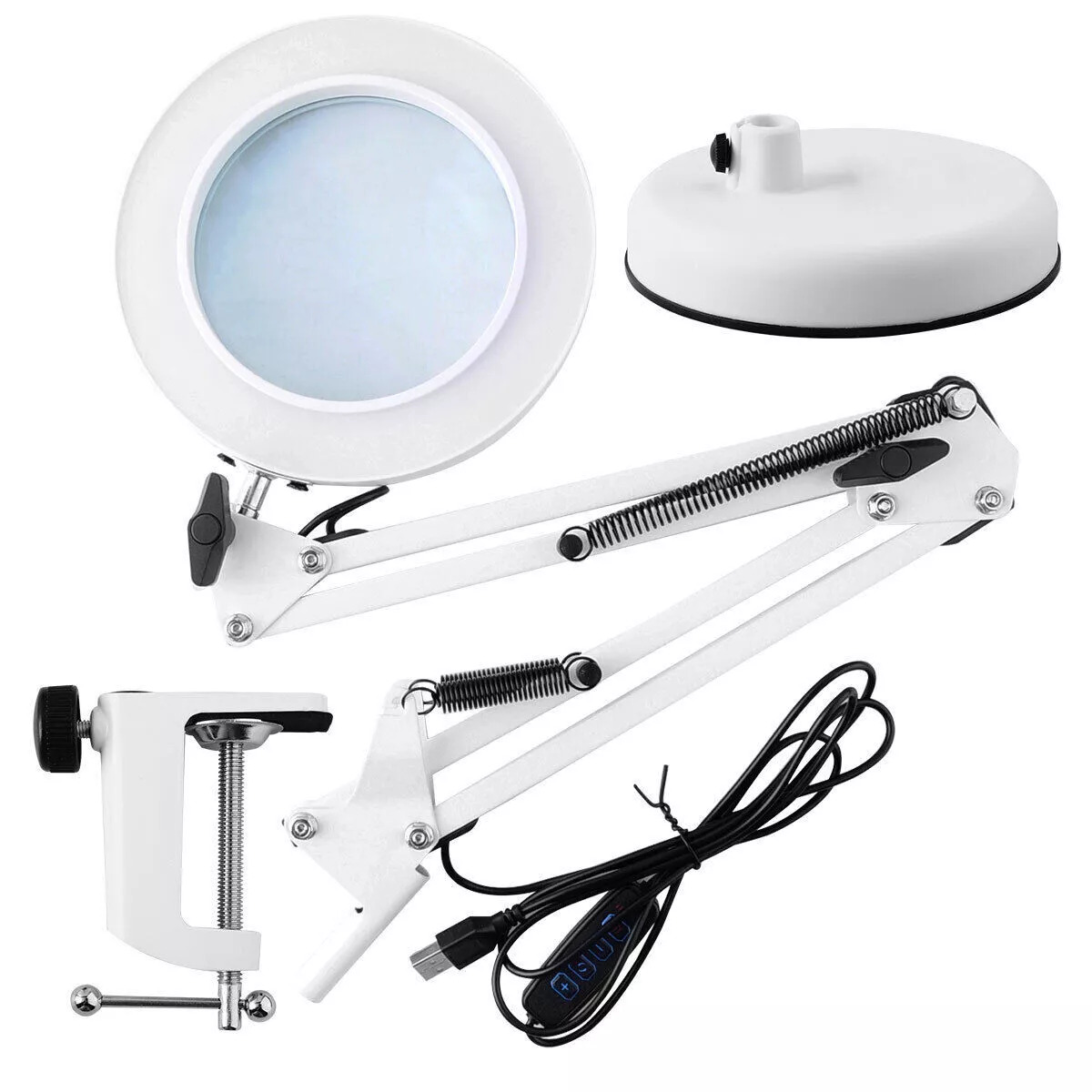 10X Magnifying Glass Desk Light Magnifier LED Lamp Reading Lamp With Base& Clamp