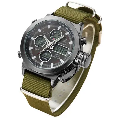 Men Military Wrist Watch Army Green Analog Digital Quartz