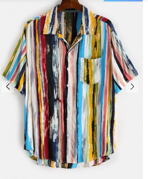 Hawaiian Shirt Striped Shirt Cotton Shirt Beach Wear Men's Short Sleeve Style B 5Xl - Shop at LoveMi