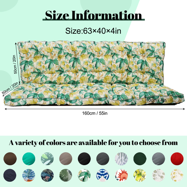 Outdoor Swing Cushions 63 Inch, Waterproof 4in Thick Porch Swing Cushion Replacement With Backrest And Ties, Comfortable 2-3 Seat Pation Swing Pad For Backyard, Garden, Lawn, Outdoor Furniture-clover — view 6