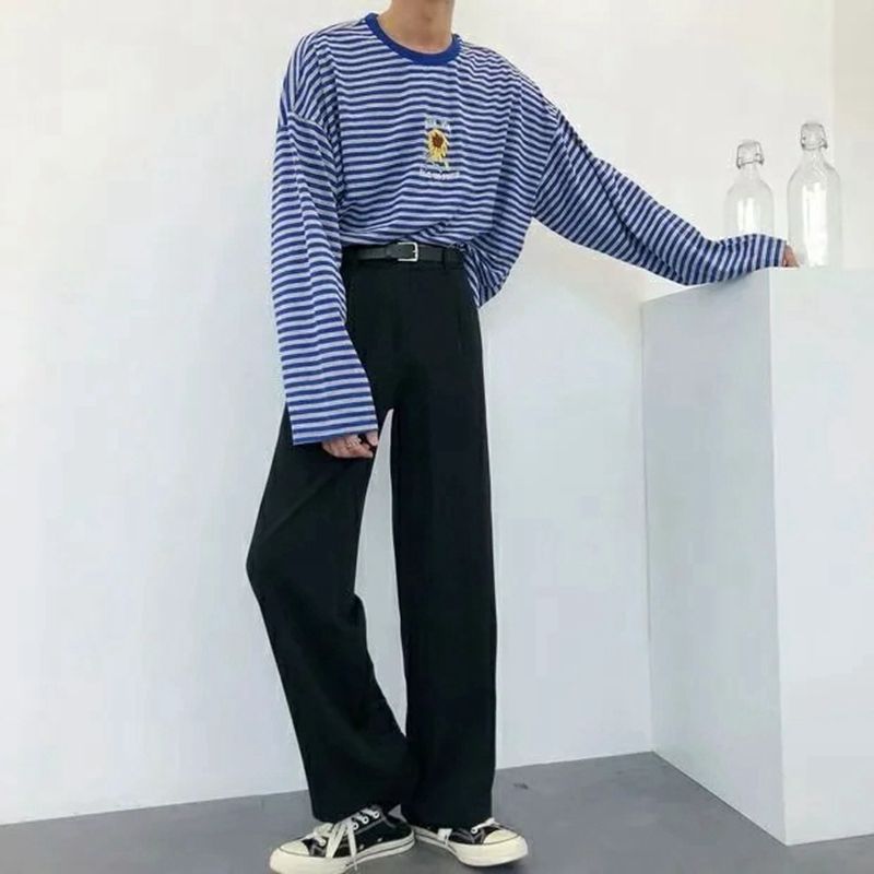 Wide-leg Men's Straight Hanging Casual Floor Length Pants And Trousers