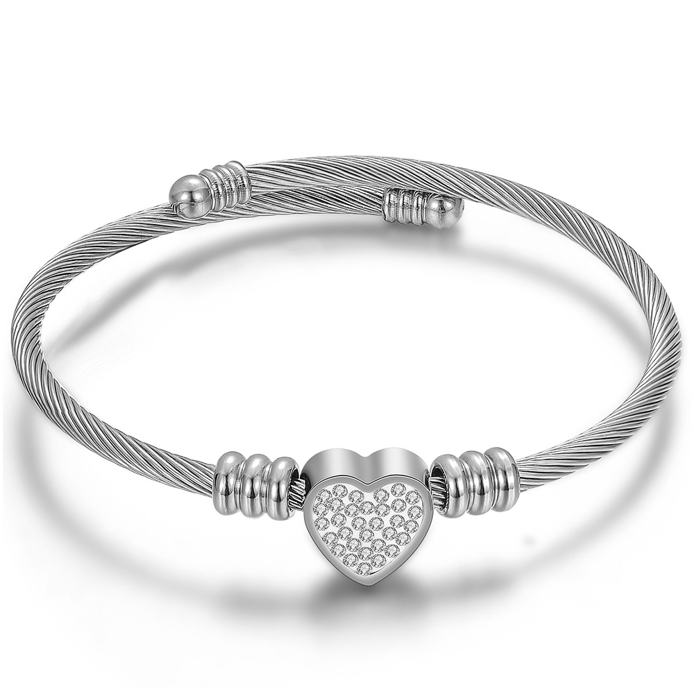 Title 3, Simple Titanium Steel Heart-shaped Diamond Cabl...