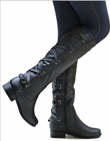 Title 2, Lace-up Boots Round Toe Low Heel Rider Boots