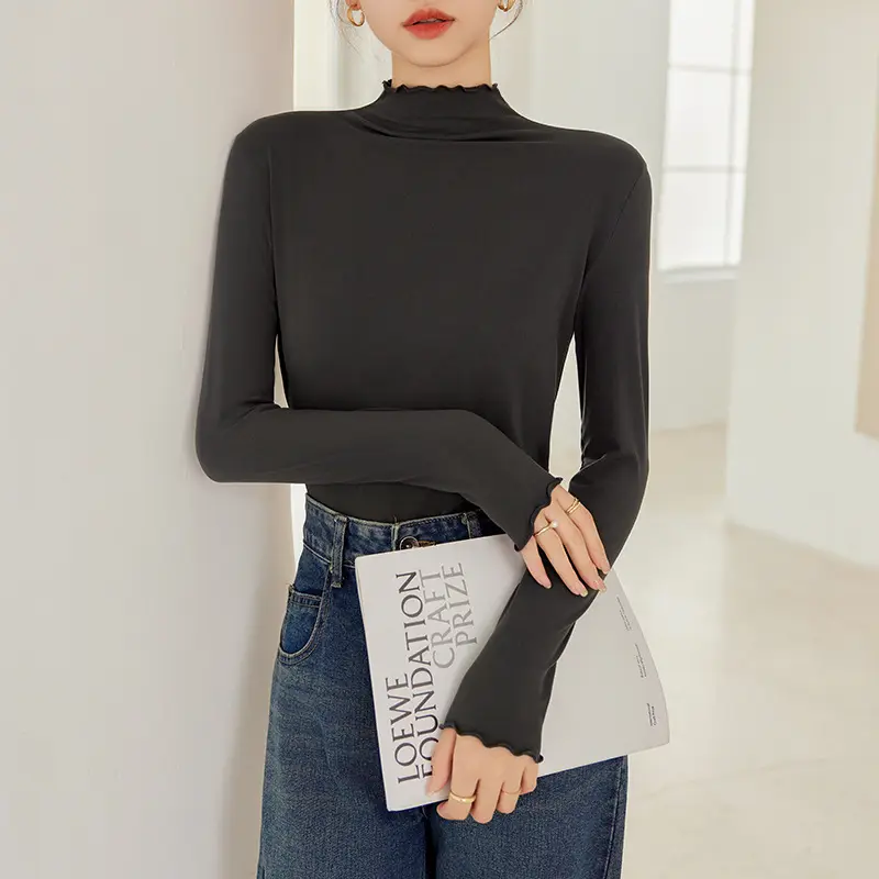 New Fall Winter Ruffled Hem Base Shirt