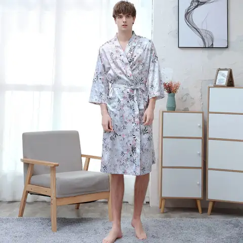 Ice Silk Couple Pajamas Sexy Women Short-sleeved Thin Suit