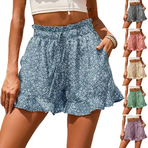 Women's Chiffon Print Casual Pocket Shorts