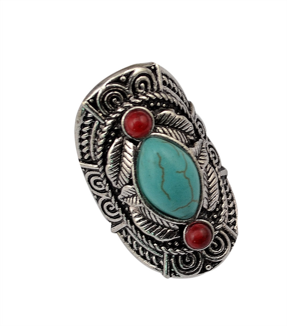 Fashionable Personality Exaggerated Retro Turquoise Round Alloy Ring
