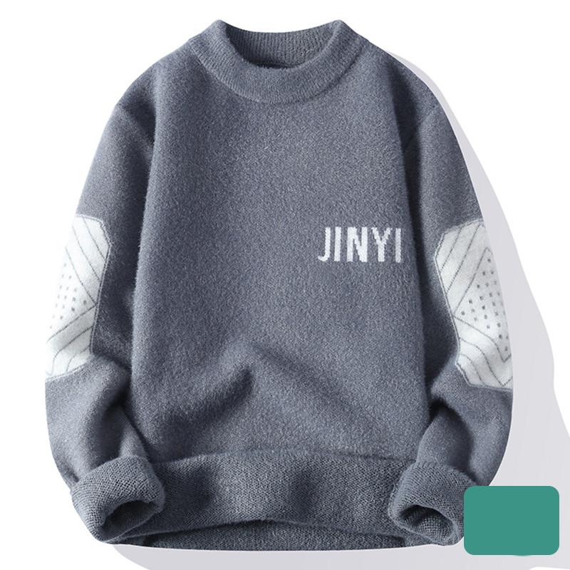 Men’s Fashion Embroidered Crew Neck Jumper – Warm Casual Knit Sweater for Autumn & Winter - Image 2